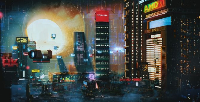 Cityscape, night, futuristic, city, fantasy wallpaper