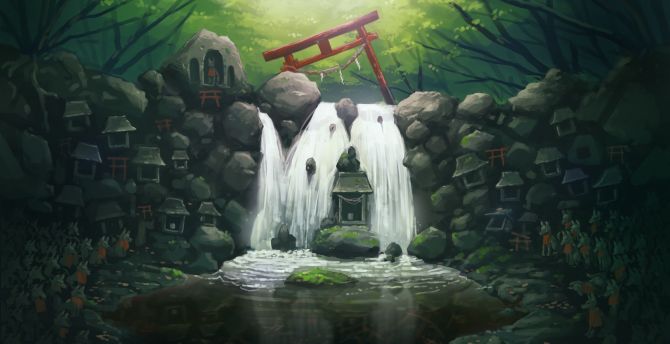Original, anime, artwork, water current wallpaper