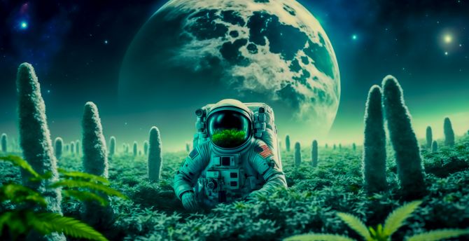 Astronaut in dreamy land, landscape, fantasy wallpaper