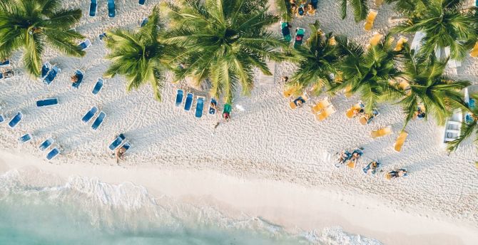 Blue beach, aerial view, calm and relaxed, holiday spot wallpaper