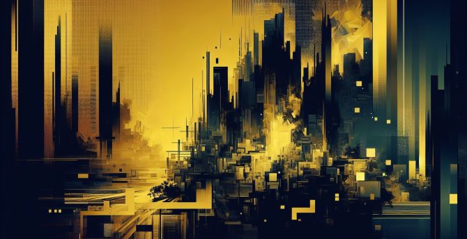 Abstract art of city, golden theme wallpaper
