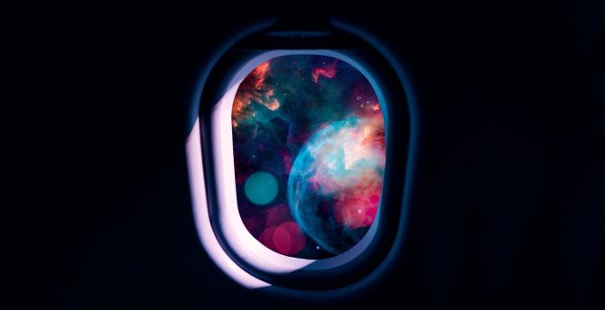 Spacecraft's window, into space, dark wallpaper