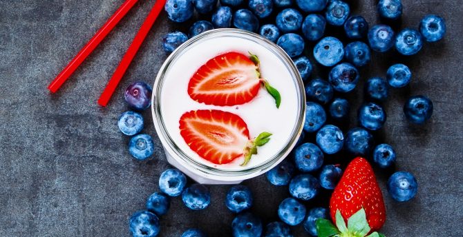 Blueberries, milkshake, strawberry, drink wallpaper