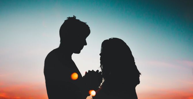 Silhouette, couple, love, sunset, outdoor wallpaper