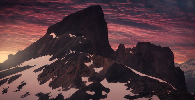 High summit, mountain, sunset wallpaper