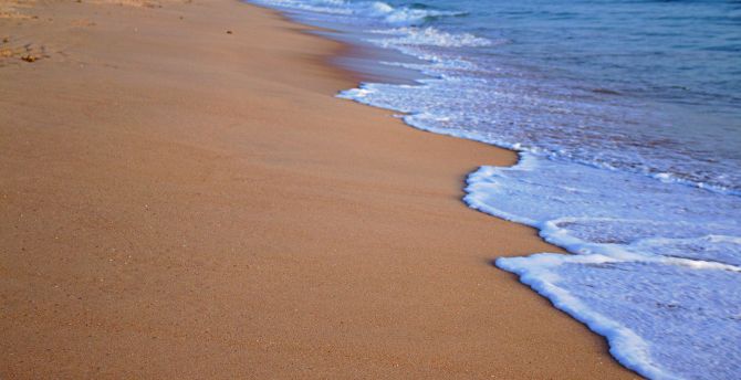 Sand, beach, sea waves, foam wallpaper