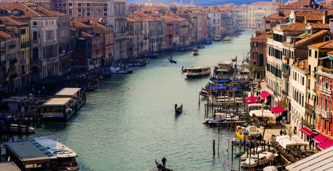 City, river, apartments, Venice, boats wallpaper