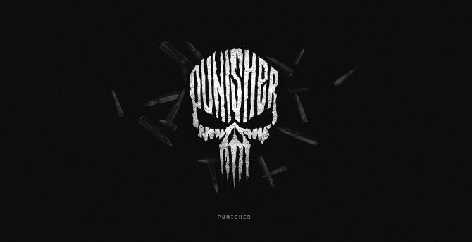 The Punisher logo Wallpaper 4K, Black background, AMOLED, 5K, 8K