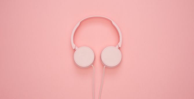 Headphone, pink, minimal wallpaper