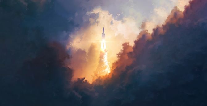 Rocket flight, clouds, sky wallpaper