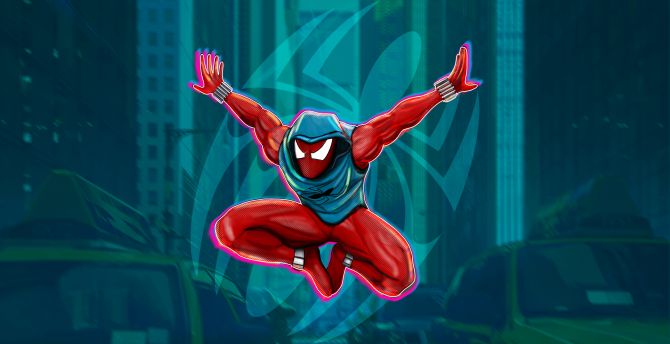 Scarlet spider man, spider-verse, digital art wallpaper