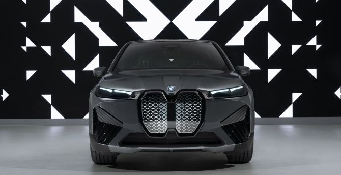 Black car, BMW iX Flow, front-view wallpaper