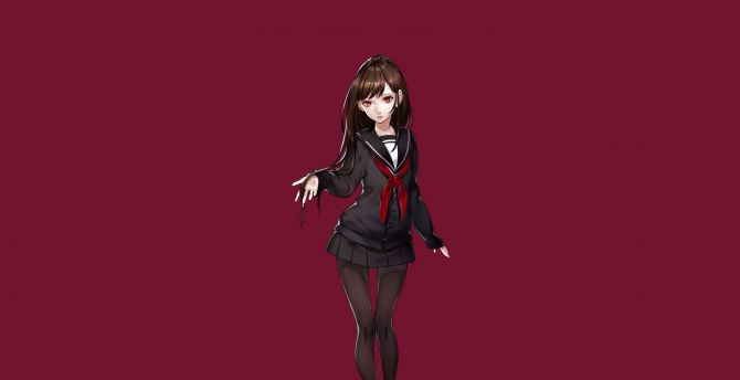 Black uniform, school dress, anime girl, original wallpaper