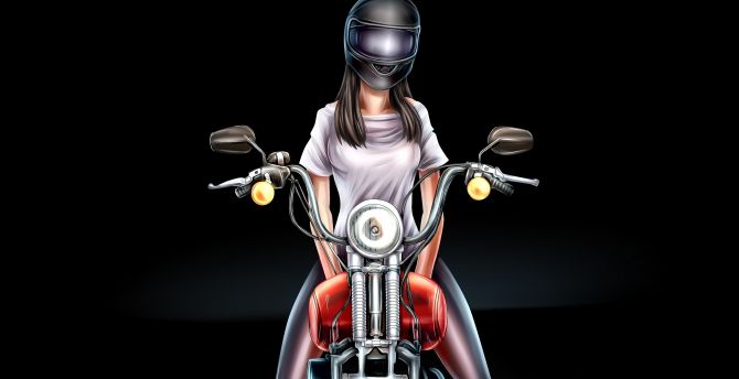 Biker girl, digital art wallpaper