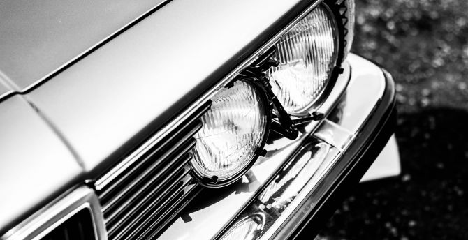 BMW, car, headlight, monochrome wallpaper