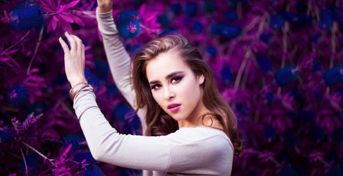 Girl model, outdoor, blossom, photoshoot wallpaper