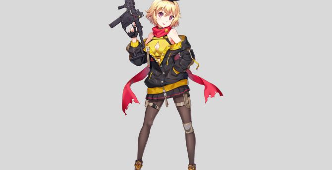 Blonde, soldier with gun, anime girl wallpaper