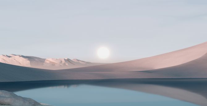 Windows 11, lake, desert, landscape, Microsoft stock wallpaper