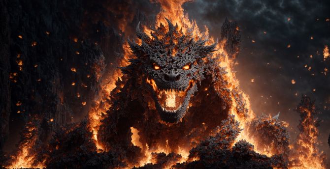 Godzilla, fire monster, fantasy wallpaper