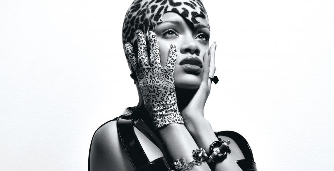 Rihanna, w magazine, monochrome wallpaper