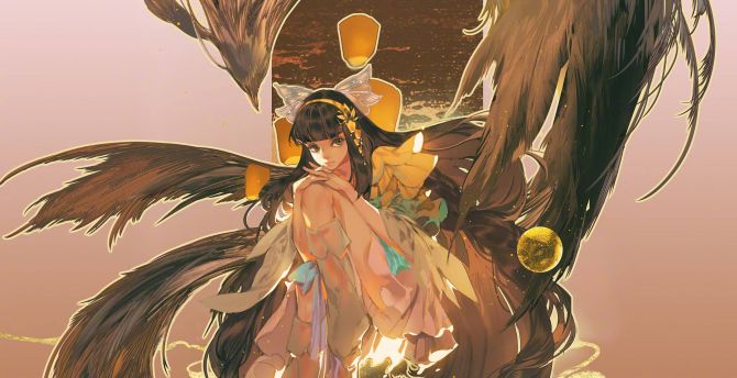 Anime, Honor of Kings, girl and big bird, cute wallpaper