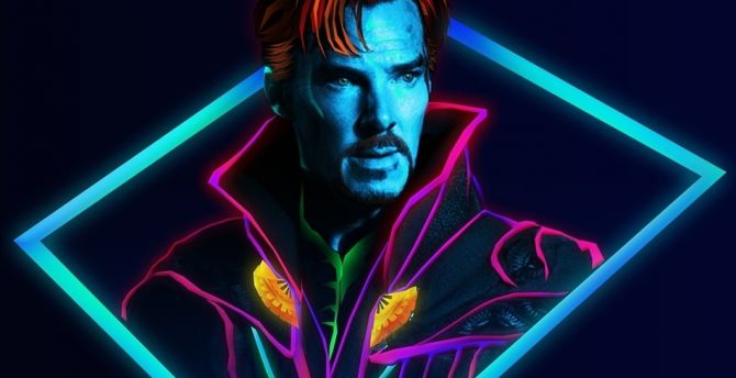 Doctor Strange, fan art, neon wallpaper