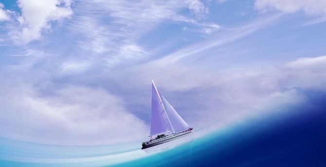 Wallpaper sail ship, blue sea, artwork desktop wallpaper, hd image ...