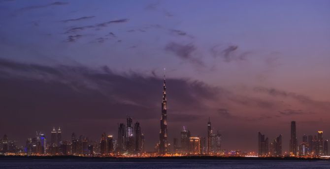 Dubai, cityscape, minimal, night wallpaper