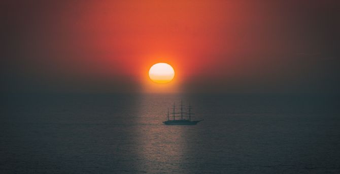 Boat, sunset, minimal, seascape wallpaper