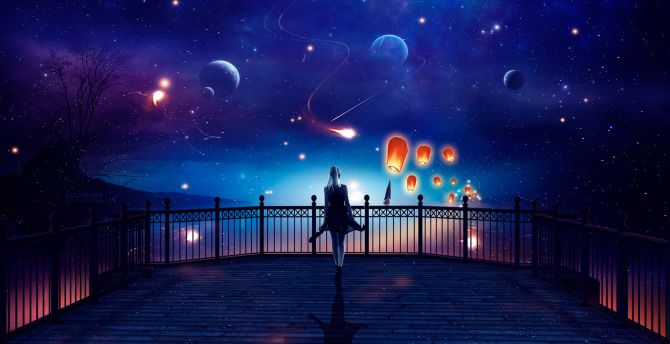 Wallpaper outdoor, fantasy, anime girl, woman, space, planets desktop  wallpaper, hd image, picture, background, 83ef98 | wallpapersmug