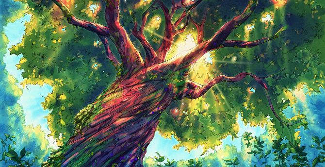 Green big tree, digital art wallpaper