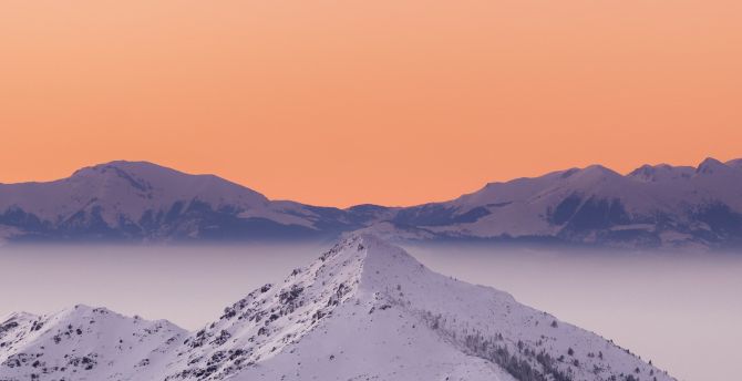 Sunset, minimal, glacier, peaks, mountains wallpaper