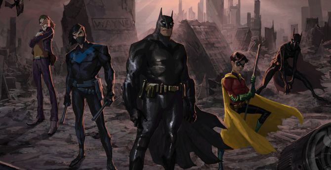 Batman and his team, robin, falcon, artwork wallpaper