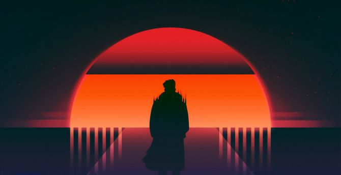 Walking away, man, sunset, silhouette wallpaper