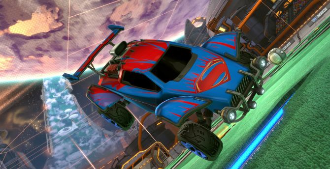 Superman, rocket league dlc, video game, car jump wallpaper