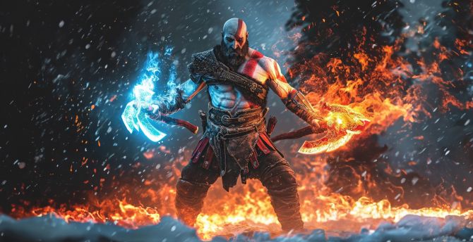 Kratos, unleashed power, art wallpaper