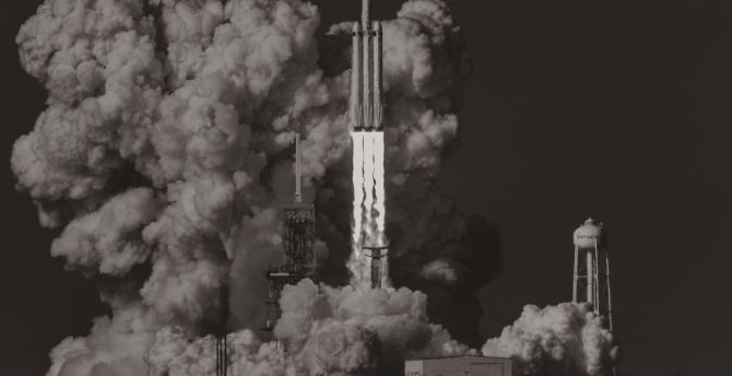 Spacex, falcon heavy, rocket, launch, dust clouds wallpaper