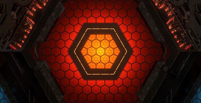 Hexagon window, glow, abstract wallpaper