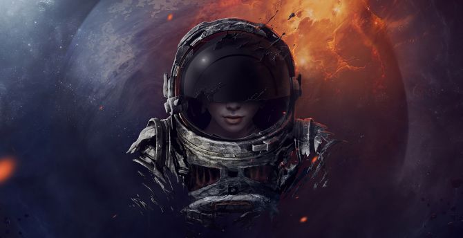 Girl astronaut, artwork, fantasy wallpaper
