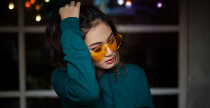 Yellow, sunglasses, Asian woman, model wallpaper