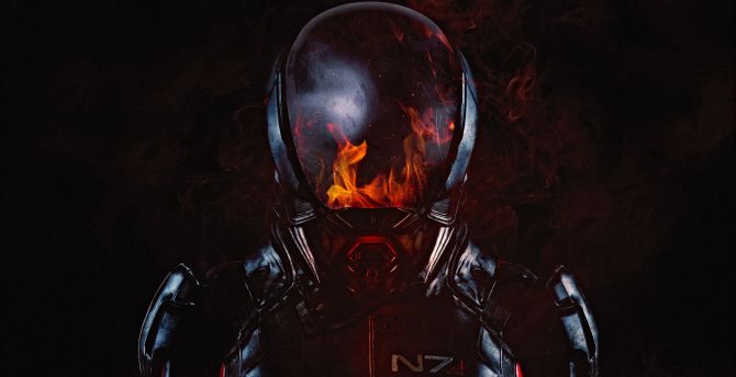 Mass Effect: Andromeda, N7, Soldier, flame, helmet wallpaper
