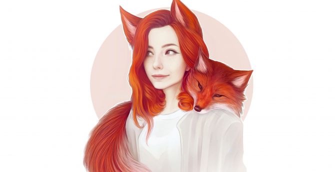 Elf girl, fox girl, beautiful, art wallpaper