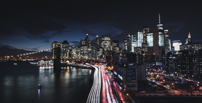 New york, city, night, road, buildings wallpaper