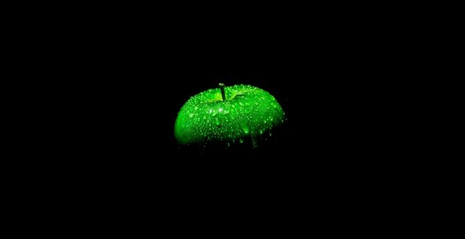 Green apple, minimal, dark wallpaper