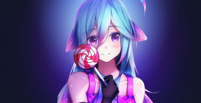 Lollipop and anime girl, cute, original wallpaper