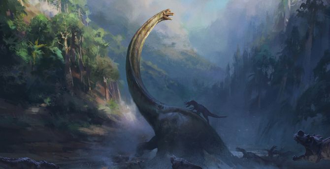Dinosaur age, Fantasy, fight, artwork wallpaper