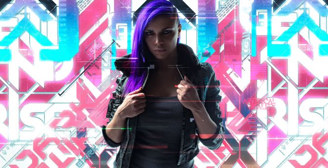 Cyberpunk 2077, purple hair girl, artworks wallpaper