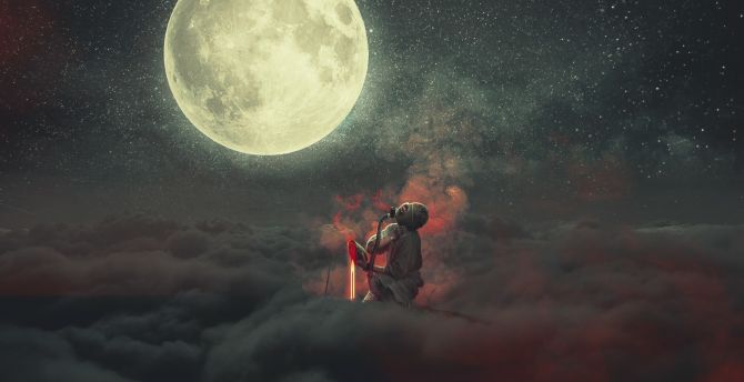 Demon, dream, clouds, moon, fantasy wallpaper