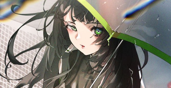 Wallpaper green eyes, anime girl, beautiful, rain desktop wallpaper, hd  image, picture, background, 886ddd | wallpapersmug