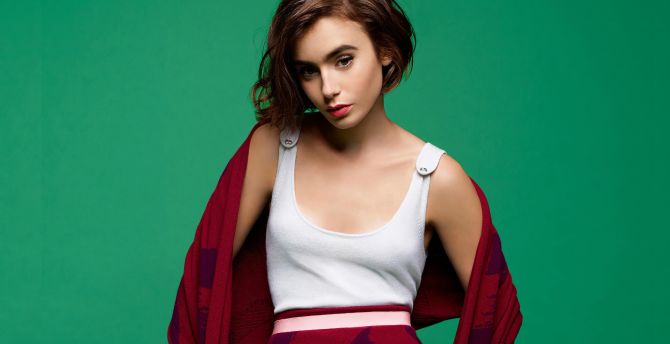 Lily Collins, short hair, 2020 wallpaper
